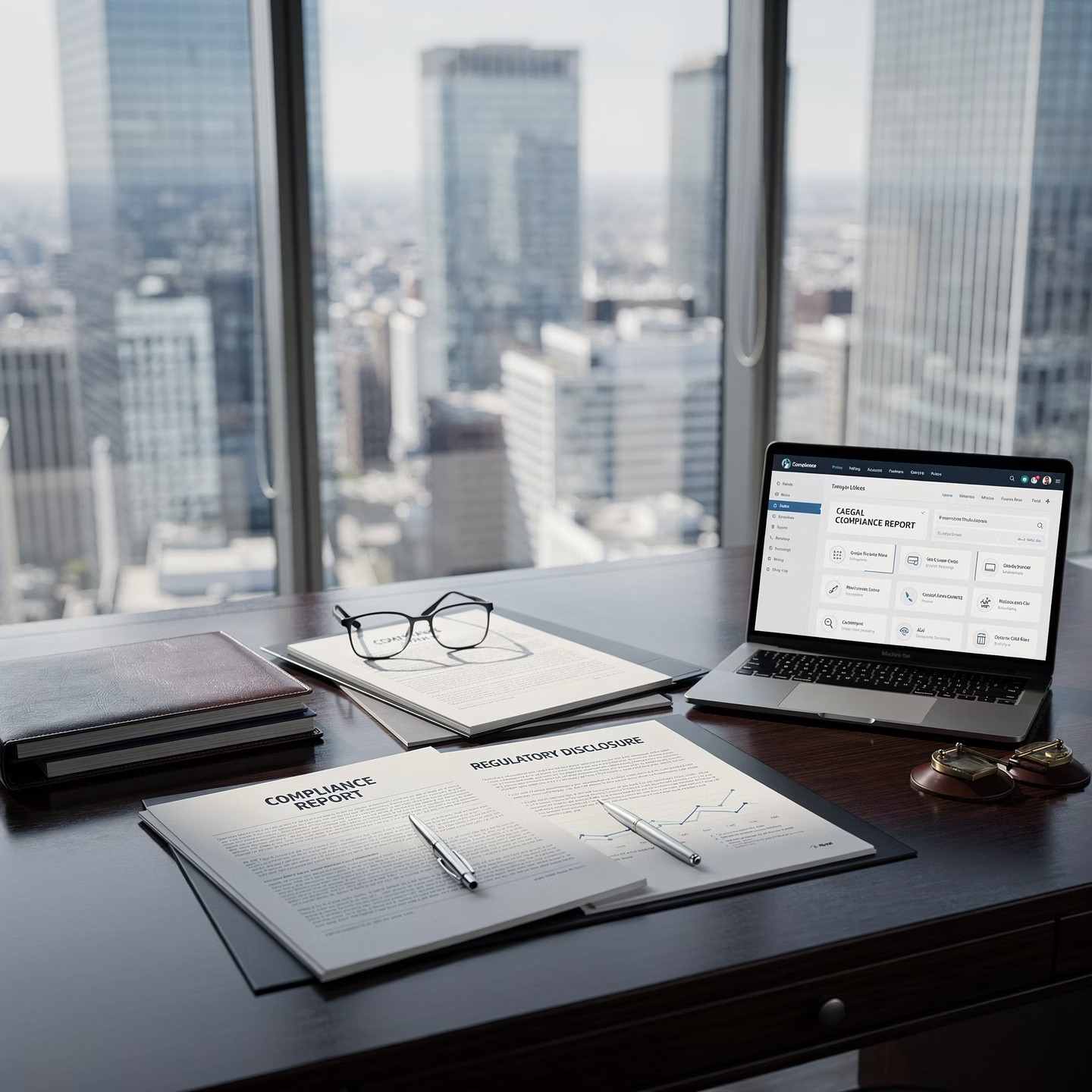 Compliance documentation on a desk